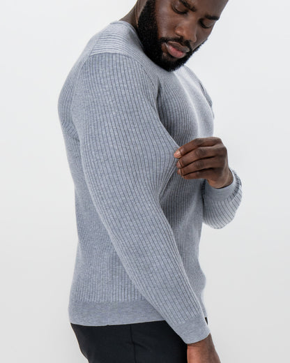 Mid-Weight Ribbed Knit Crewneck Sweater - Light Grey | State & Liberty Tops