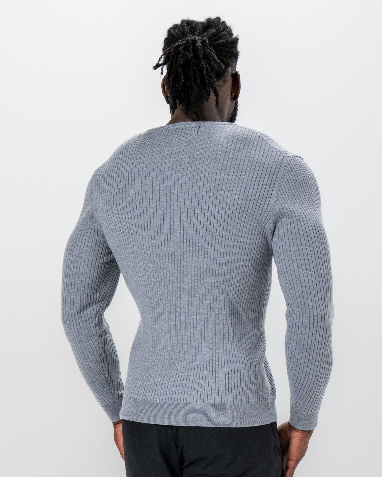 Mid-Weight Ribbed Knit Crewneck Sweater - Light Grey | State & Liberty Tops
