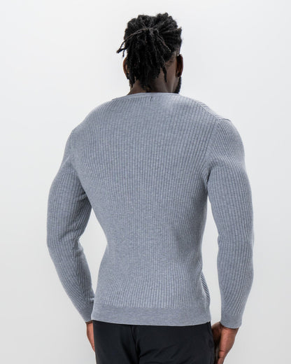 Mid-Weight Ribbed Knit Crewneck Sweater - Light Grey | State & Liberty Tops