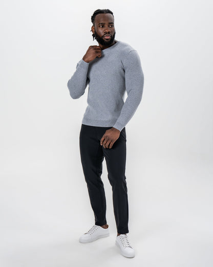 Mid-Weight Ribbed Knit Crewneck Sweater - Light Grey | State & Liberty Tops