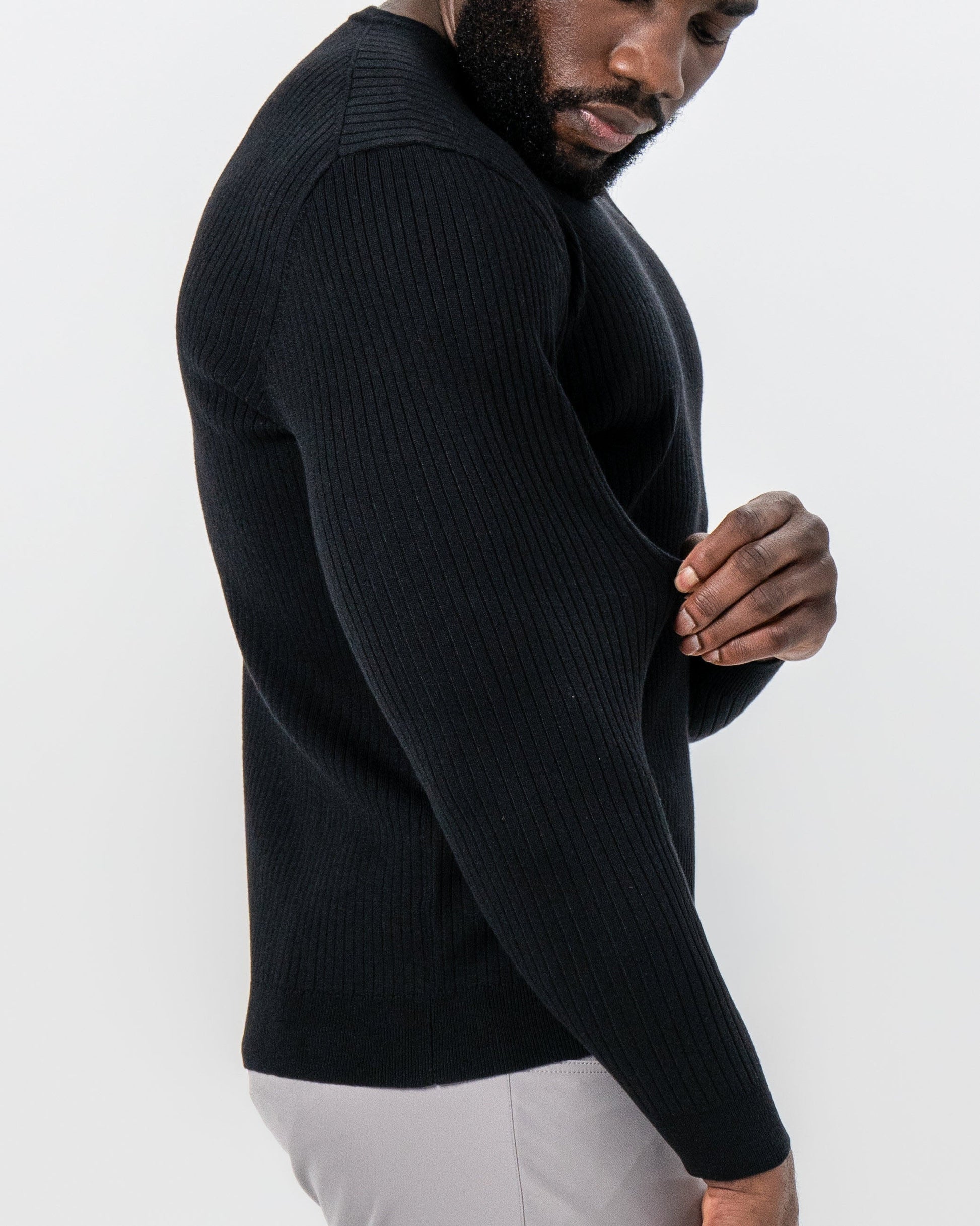 Mid-Weight Ribbed Knit Crewneck Sweater - Black | State & Liberty Tops