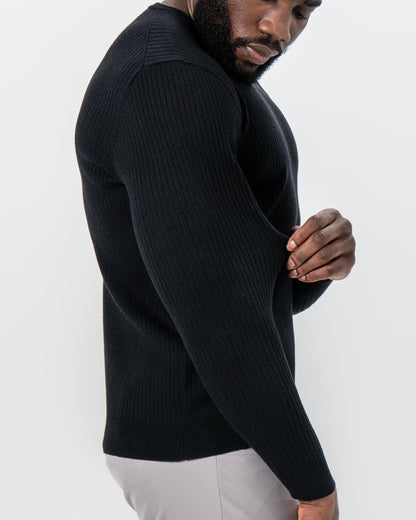 Mid-Weight Ribbed Knit Crewneck Sweater - Black | State & Liberty Tops