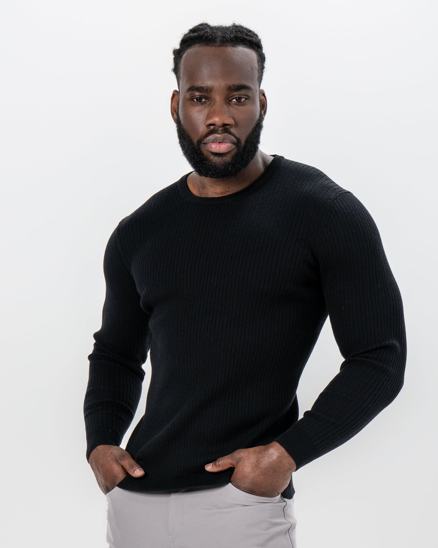 Mid-Weight Ribbed Knit Crewneck Sweater - Black | State & Liberty Tops