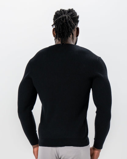 Mid-Weight Ribbed Knit Crewneck Sweater - Black | State & Liberty Tops