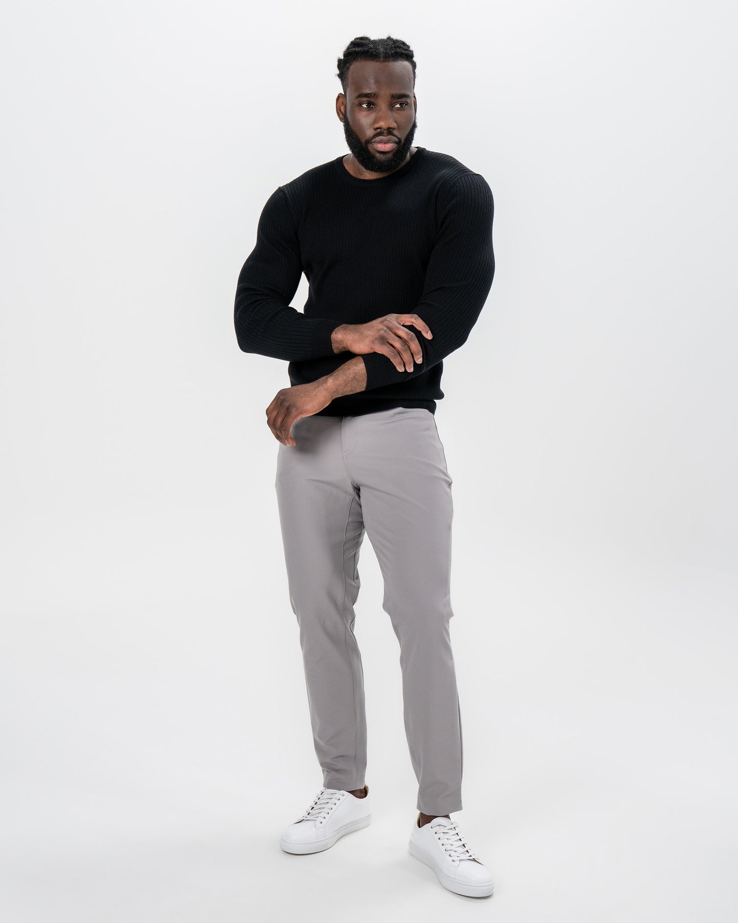 Mid-Weight Ribbed Knit Crewneck Sweater - Black | State & Liberty Tops