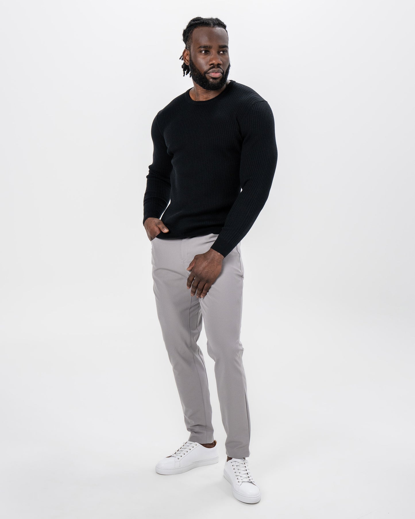 Mid-Weight Ribbed Knit Crewneck Sweater - Black | State & Liberty Tops