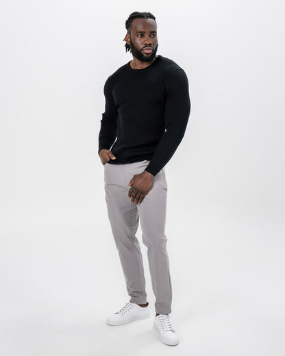 Mid-Weight Ribbed Knit Crewneck Sweater - Black | State & Liberty Tops