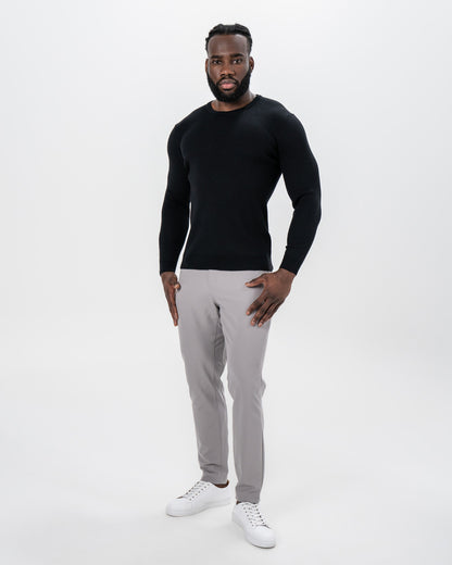 Mid-Weight Ribbed Knit Crewneck Sweater - Black | State & Liberty Tops