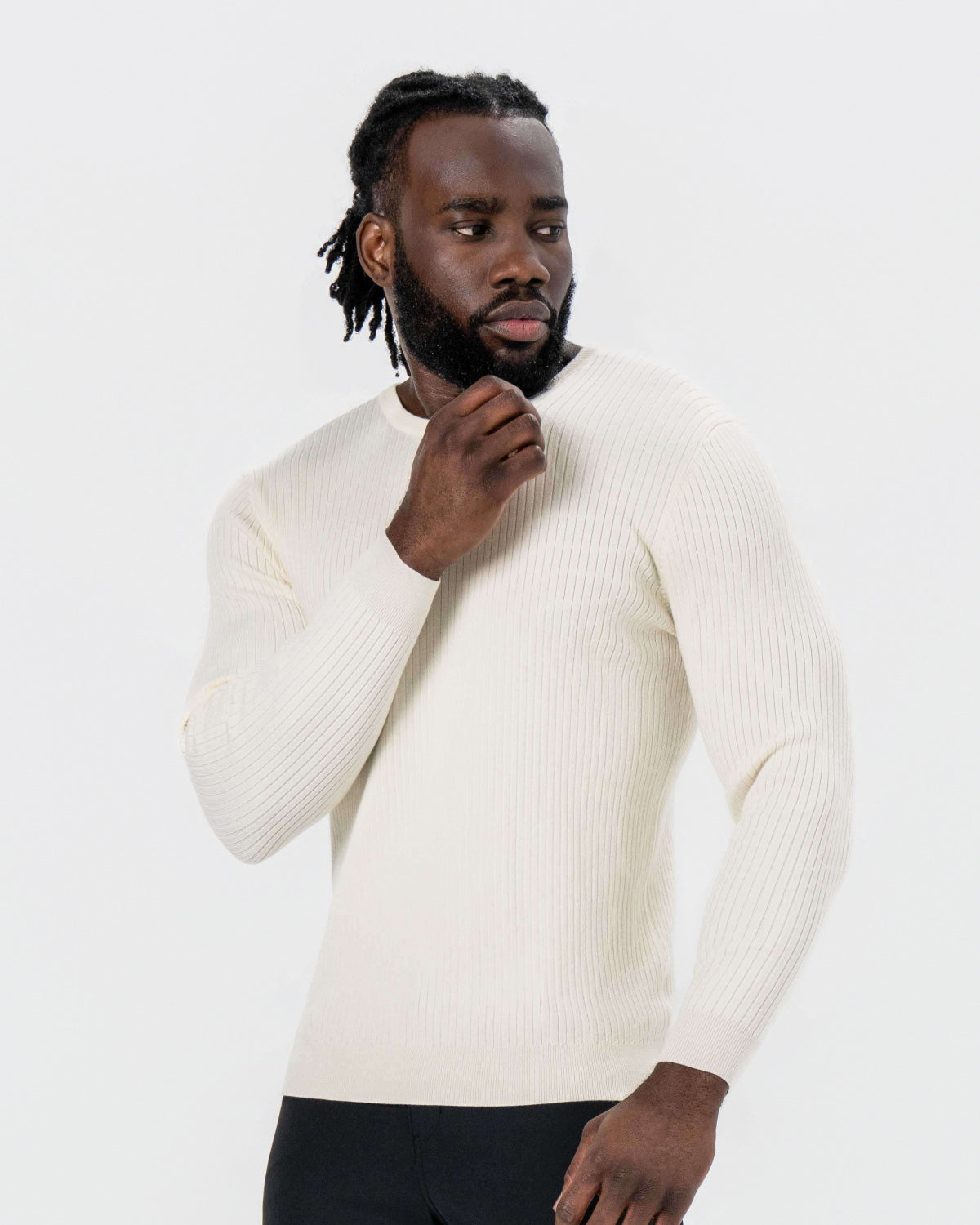 Mid-Weight Ribbed Knit Crewneck Sweater - Cream | State & Liberty Tops