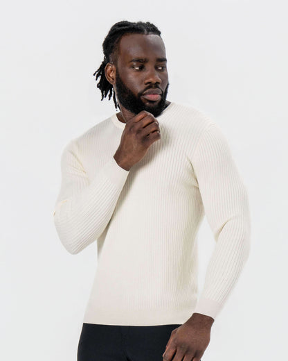 Mid-Weight Ribbed Knit Crewneck Sweater - Cream | State & Liberty Tops
