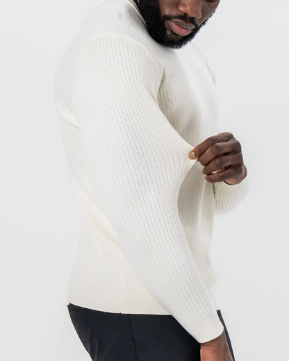 Mid-Weight Ribbed Knit Crewneck Sweater - Cream | State & Liberty Tops