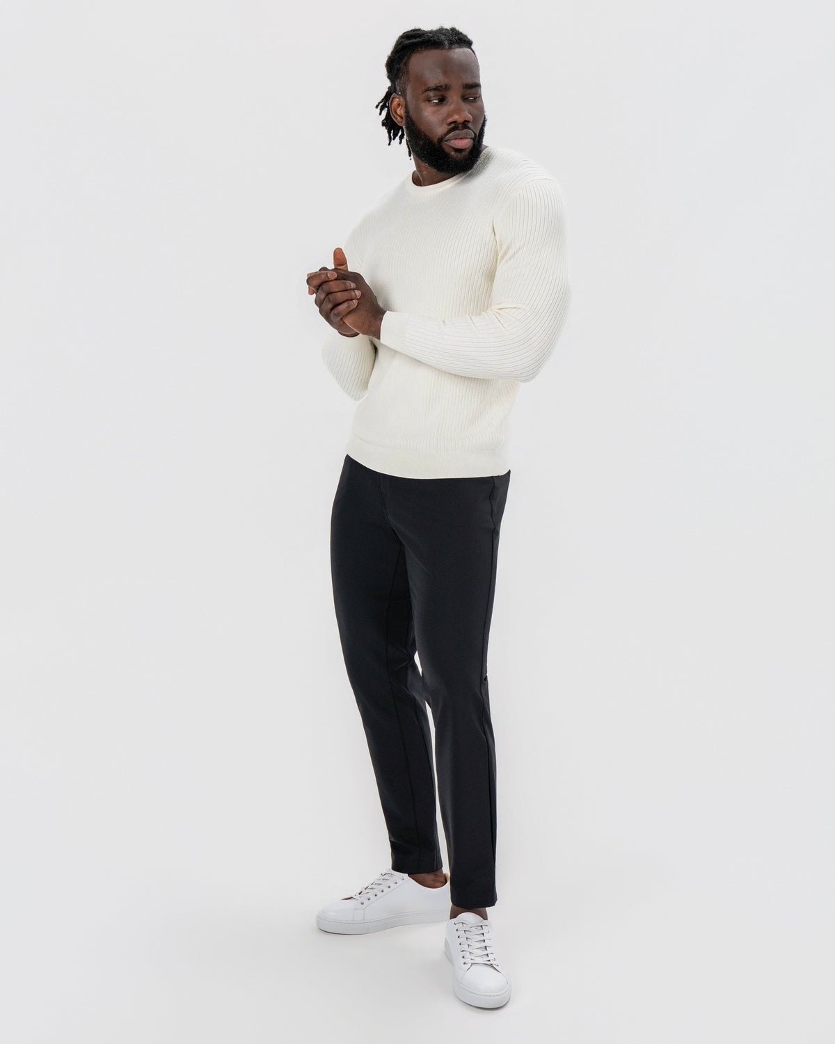 Mid-Weight Ribbed Knit Crewneck Sweater - Cream | State & Liberty Tops