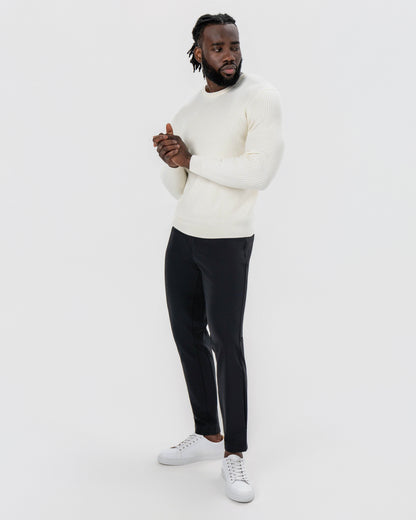 Mid-Weight Ribbed Knit Crewneck Sweater - Cream | State & Liberty Tops