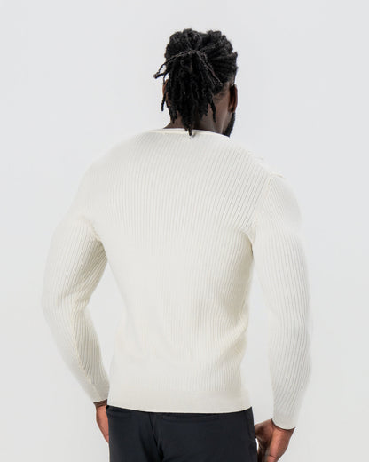 Mid-Weight Ribbed Knit Crewneck Sweater - Cream | State & Liberty Tops