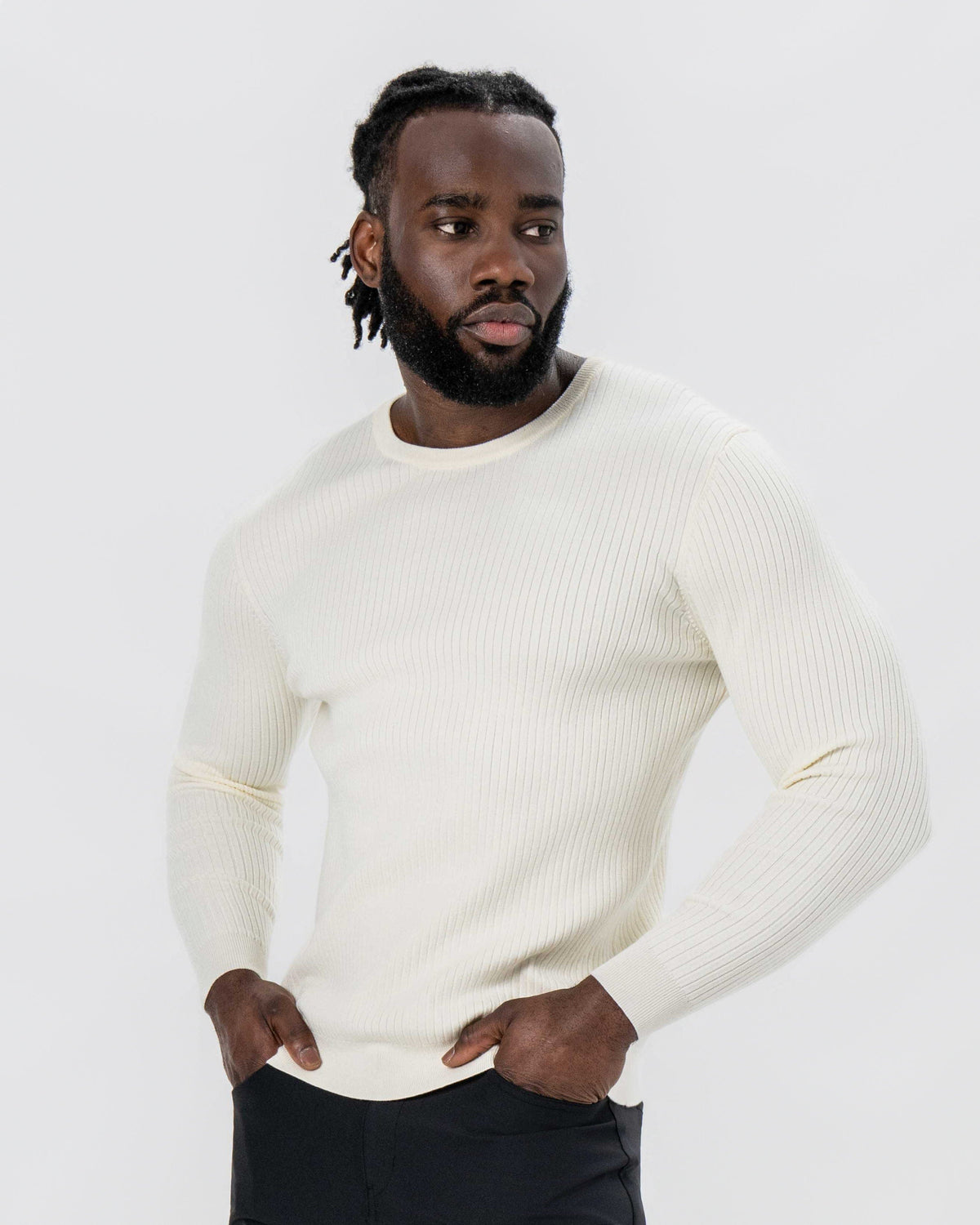 Mid-Weight Ribbed Knit Crewneck Sweater - Cream | State & Liberty Tops