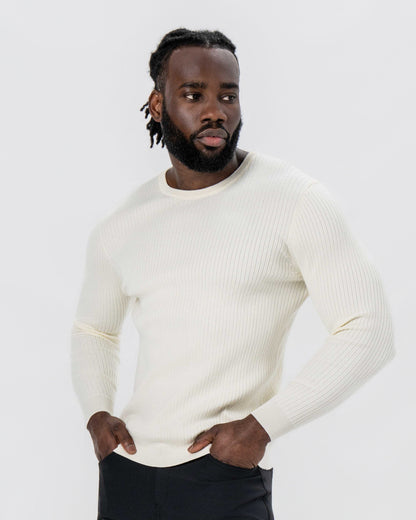 Mid-Weight Ribbed Knit Crewneck Sweater - Cream | State & Liberty Tops