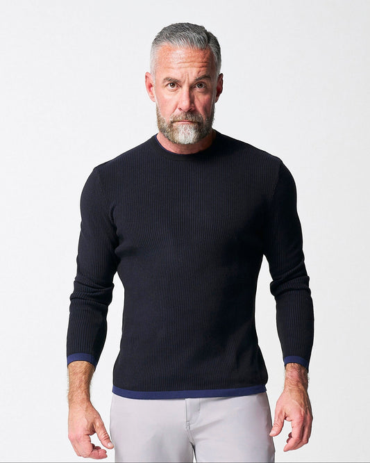 Lightweight Ribbed Knit Crewneck Sweater - Navy & Black | State & Liberty Tops