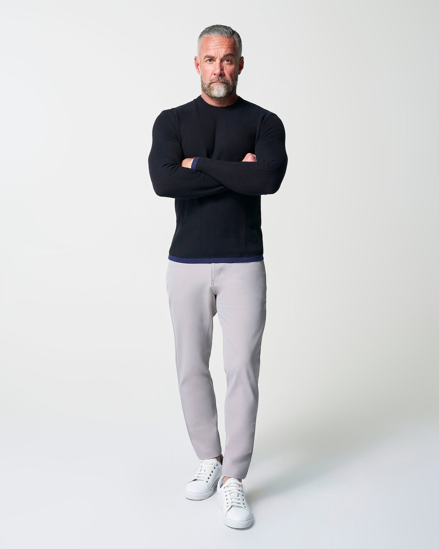 Lightweight Ribbed Knit Crewneck Sweater - Navy & Black | State & Liberty Tops