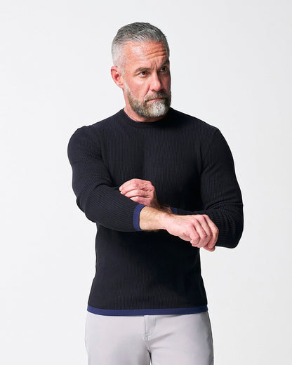 Lightweight Ribbed Knit Crewneck Sweater - Navy & Black | State & Liberty Tops