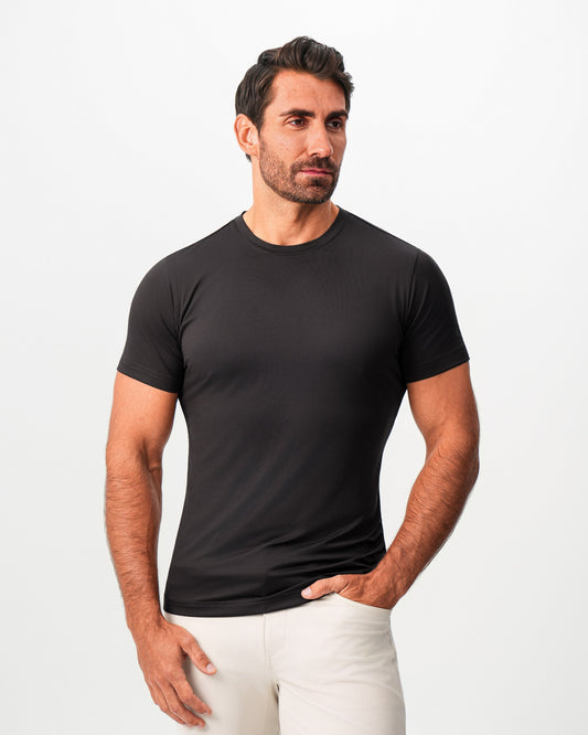 Brushed Mid-Weight Short Sleeve Crewneck - Black | State & Liberty Tops