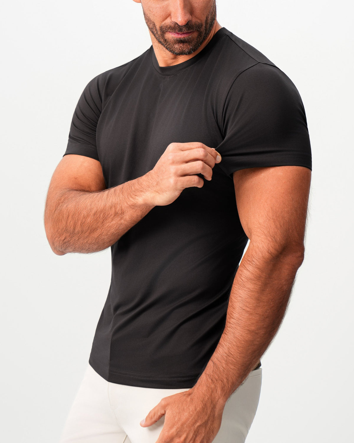 Brushed Mid-Weight Short Sleeve Crewneck - Black | State & Liberty Tops