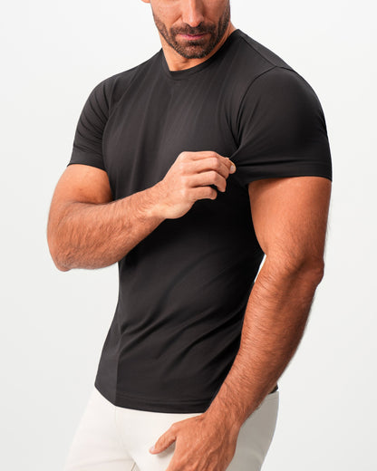 Brushed Mid-Weight Short Sleeve Crewneck - Black | State & Liberty Tops
