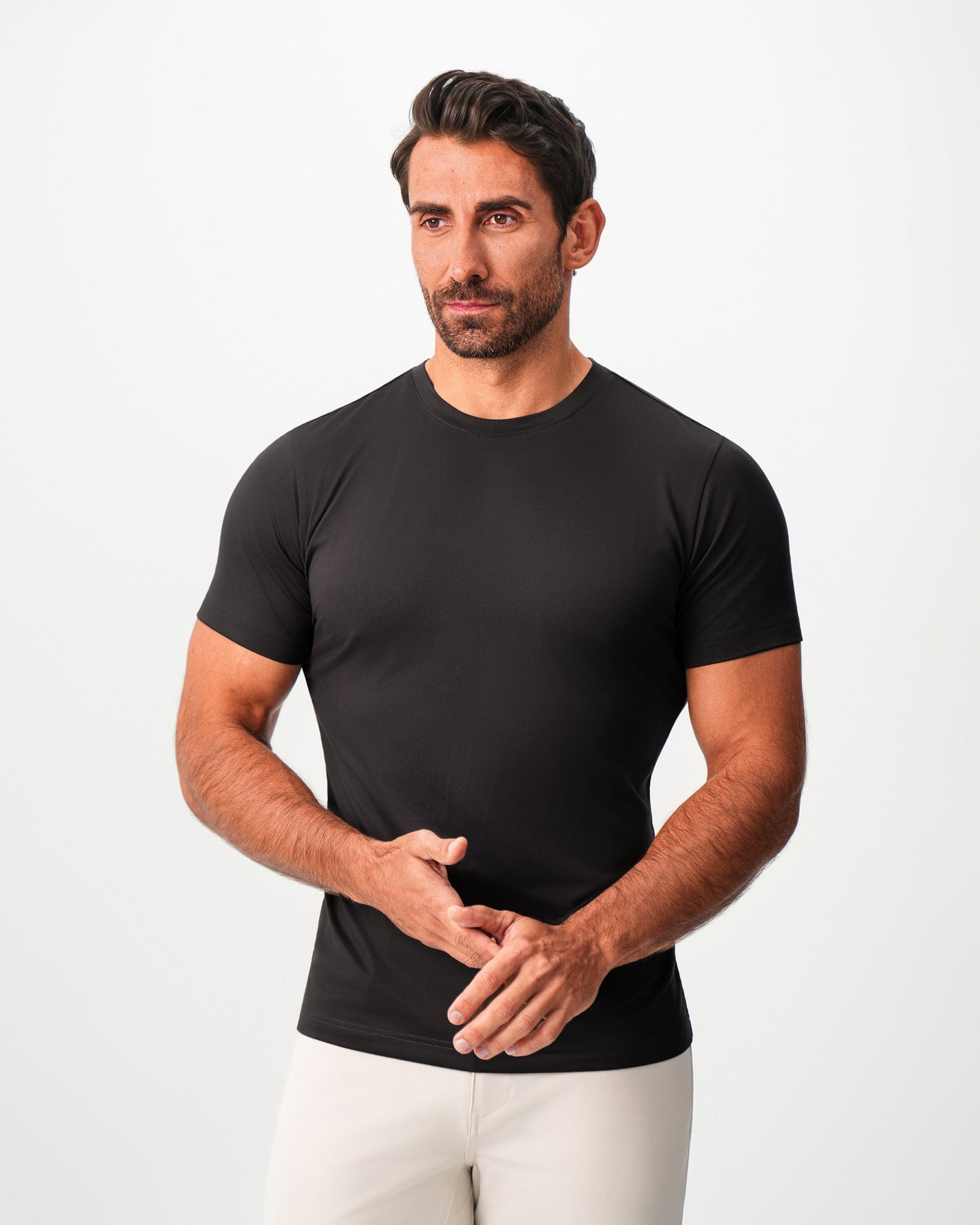 Brushed Mid-Weight Short Sleeve Crewneck - Black | State & Liberty Tops