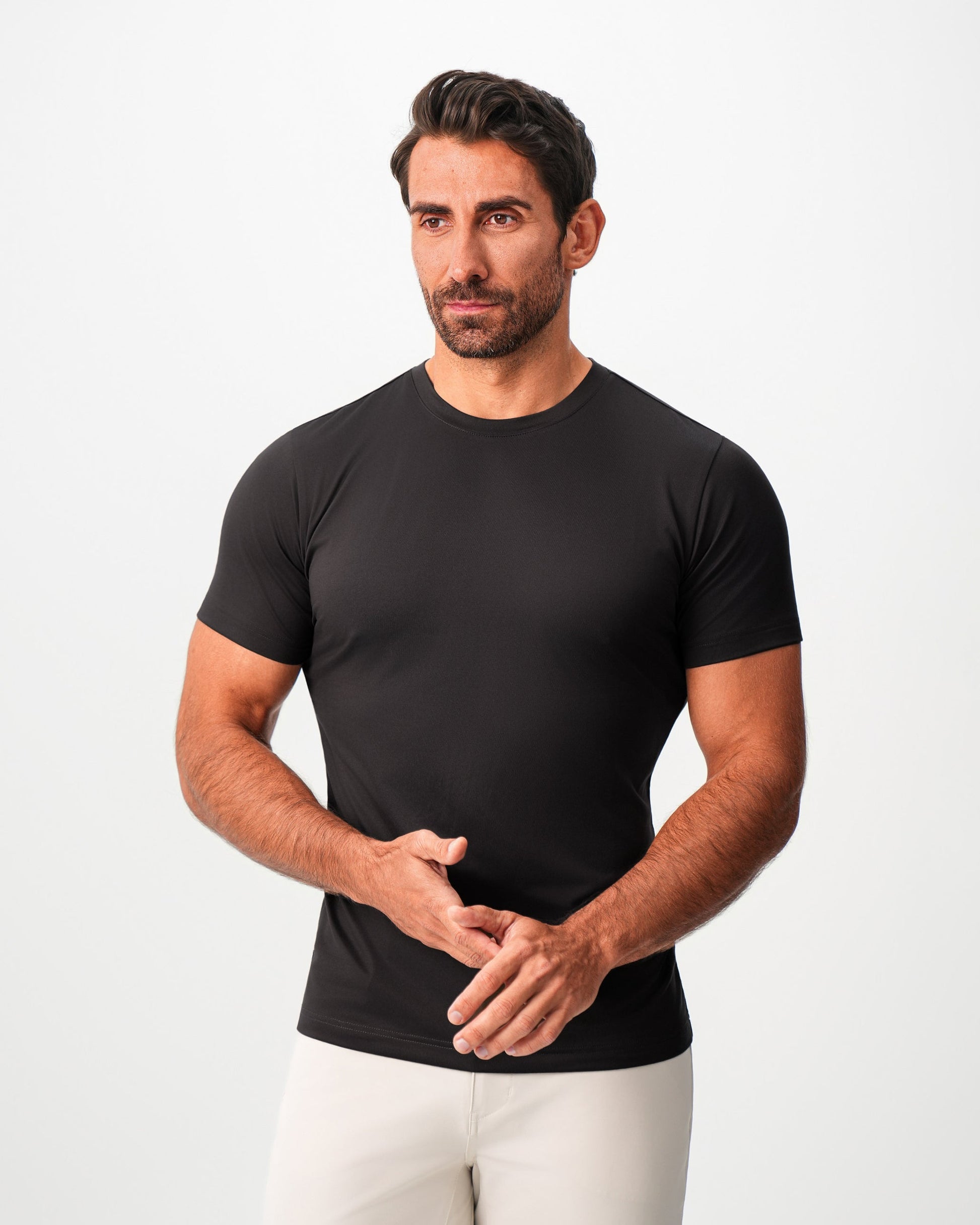 Brushed Mid-Weight Short Sleeve Crewneck - Black | State & Liberty Tops