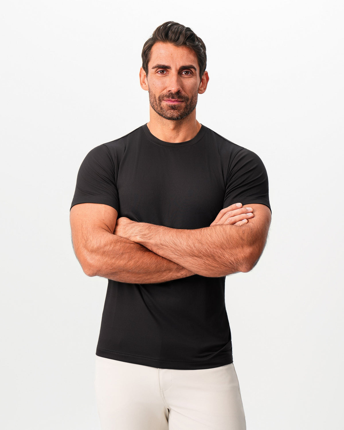 Brushed Mid-Weight Short Sleeve Crewneck - Black | State & Liberty Tops