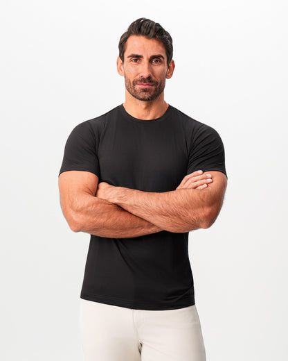 Brushed Mid-Weight Short Sleeve Crewneck - Black | State & Liberty Tops