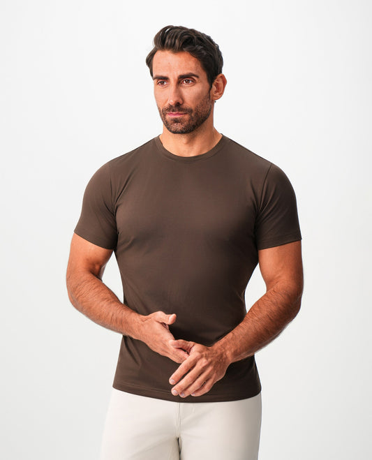 Brushed Mid-Weight Short Sleeve Crewneck - Dark Brown | State & Liberty Tops
