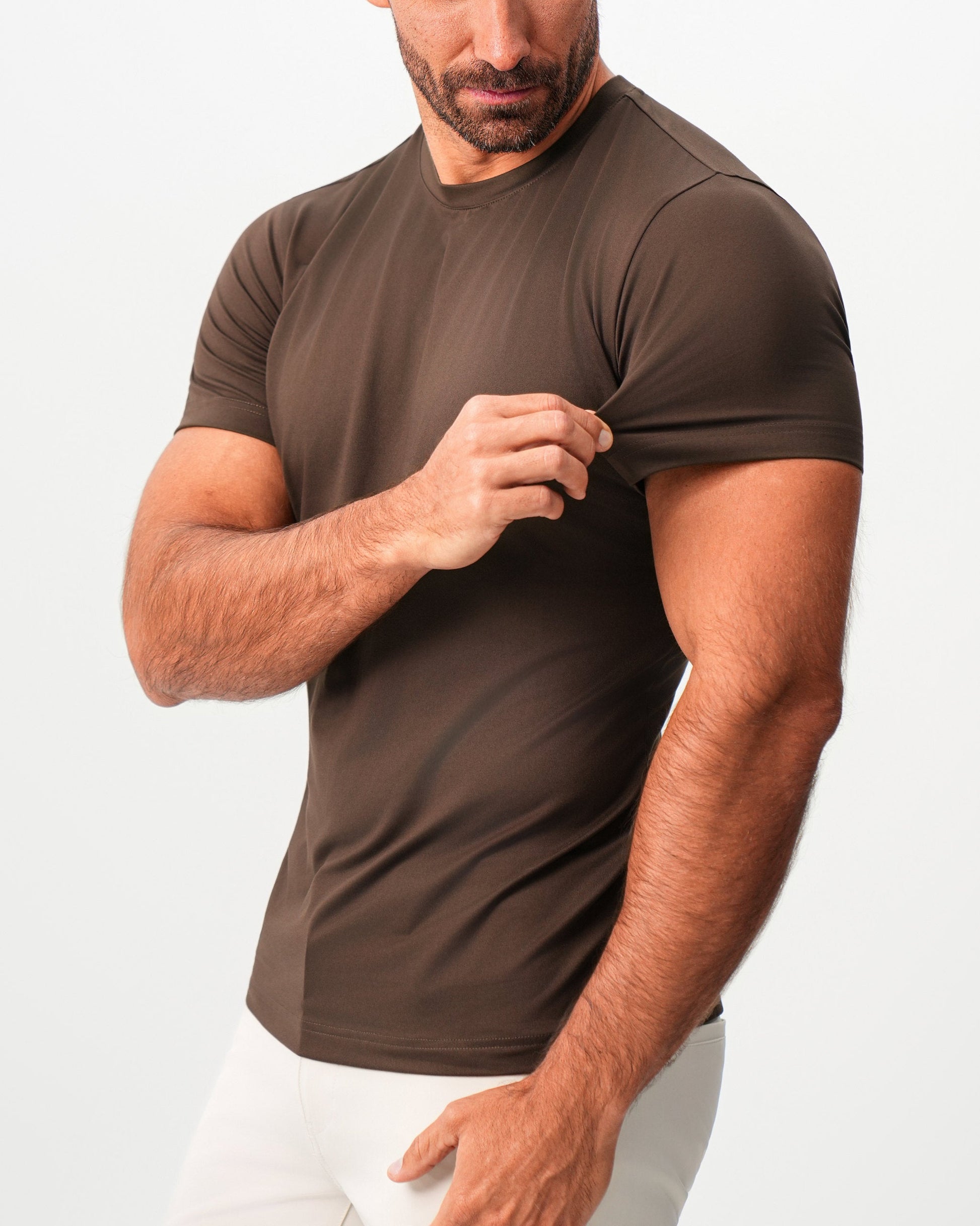 Brushed Mid-Weight Short Sleeve Crewneck - Dark Brown | State & Liberty Tops