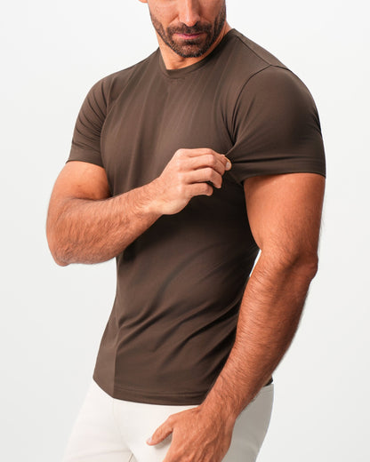 Brushed Mid-Weight Short Sleeve Crewneck - Dark Brown | State & Liberty Tops