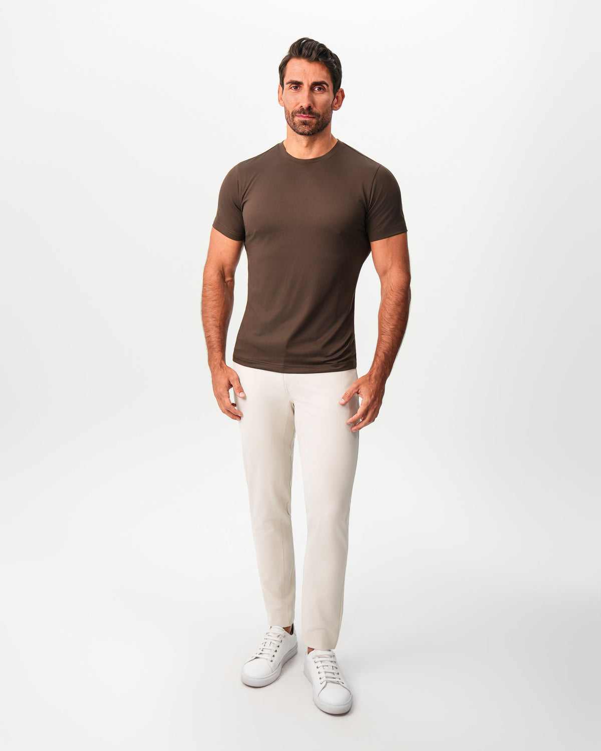 Brushed Mid-Weight Short Sleeve Crewneck - Dark Brown | State & Liberty Tops