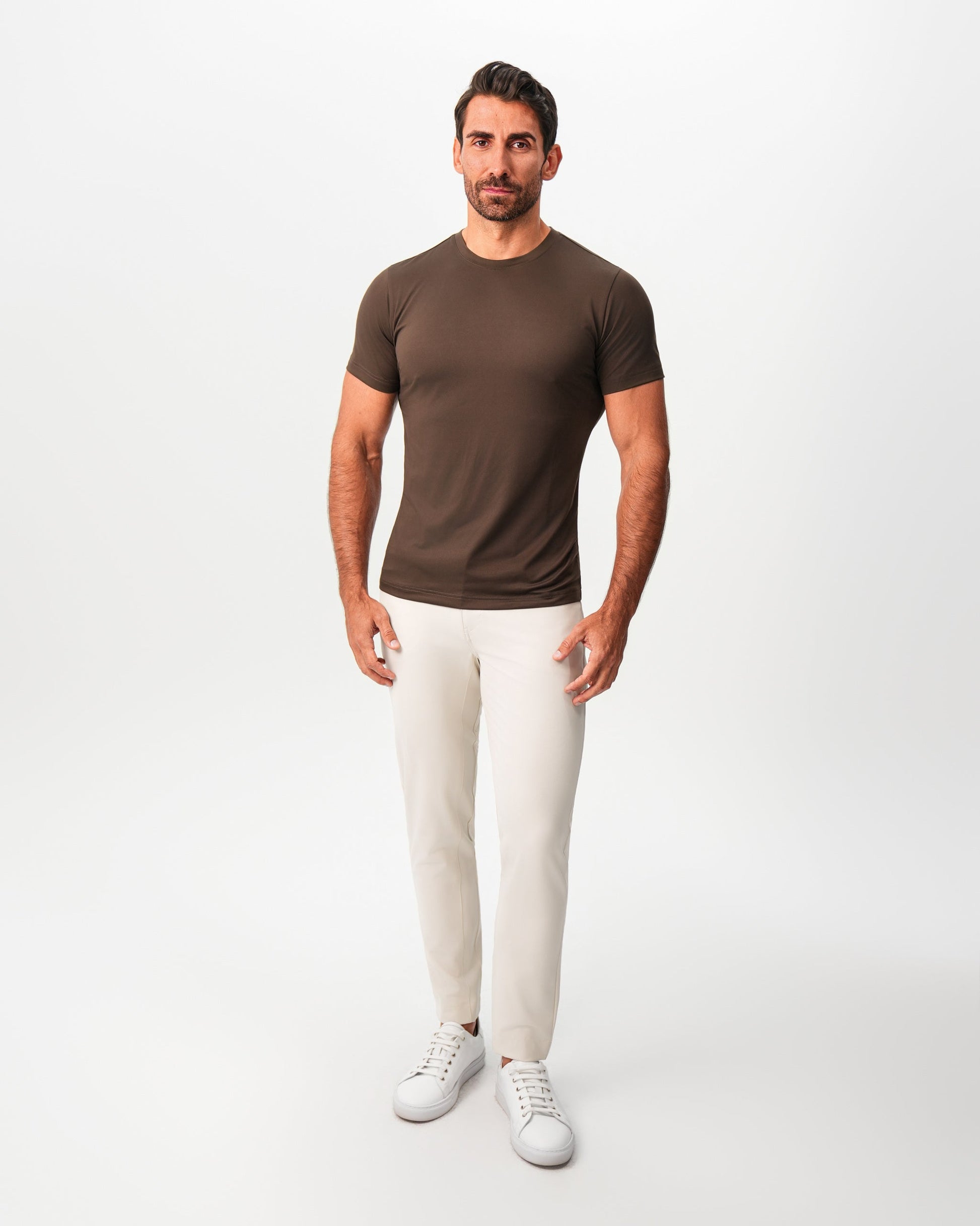 Brushed Mid-Weight Short Sleeve Crewneck - Dark Brown | State & Liberty Tops