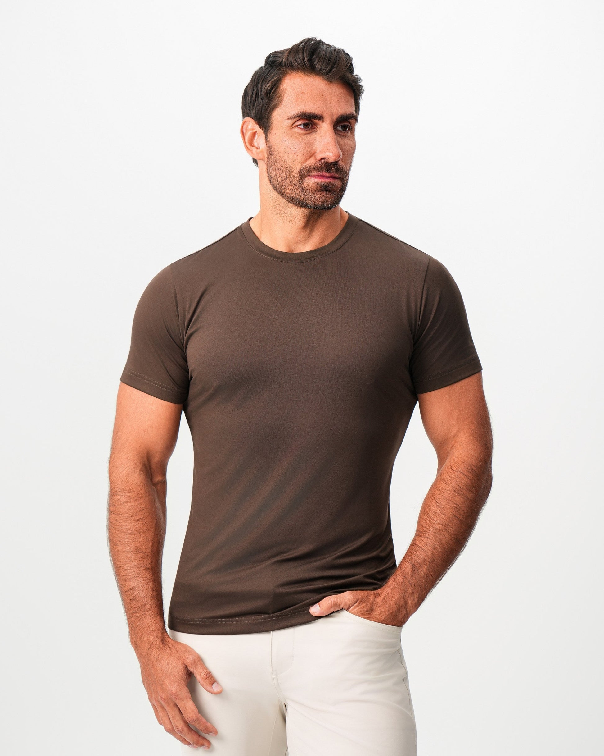 Brushed Mid-Weight Short Sleeve Crewneck - Dark Brown | State & Liberty Tops