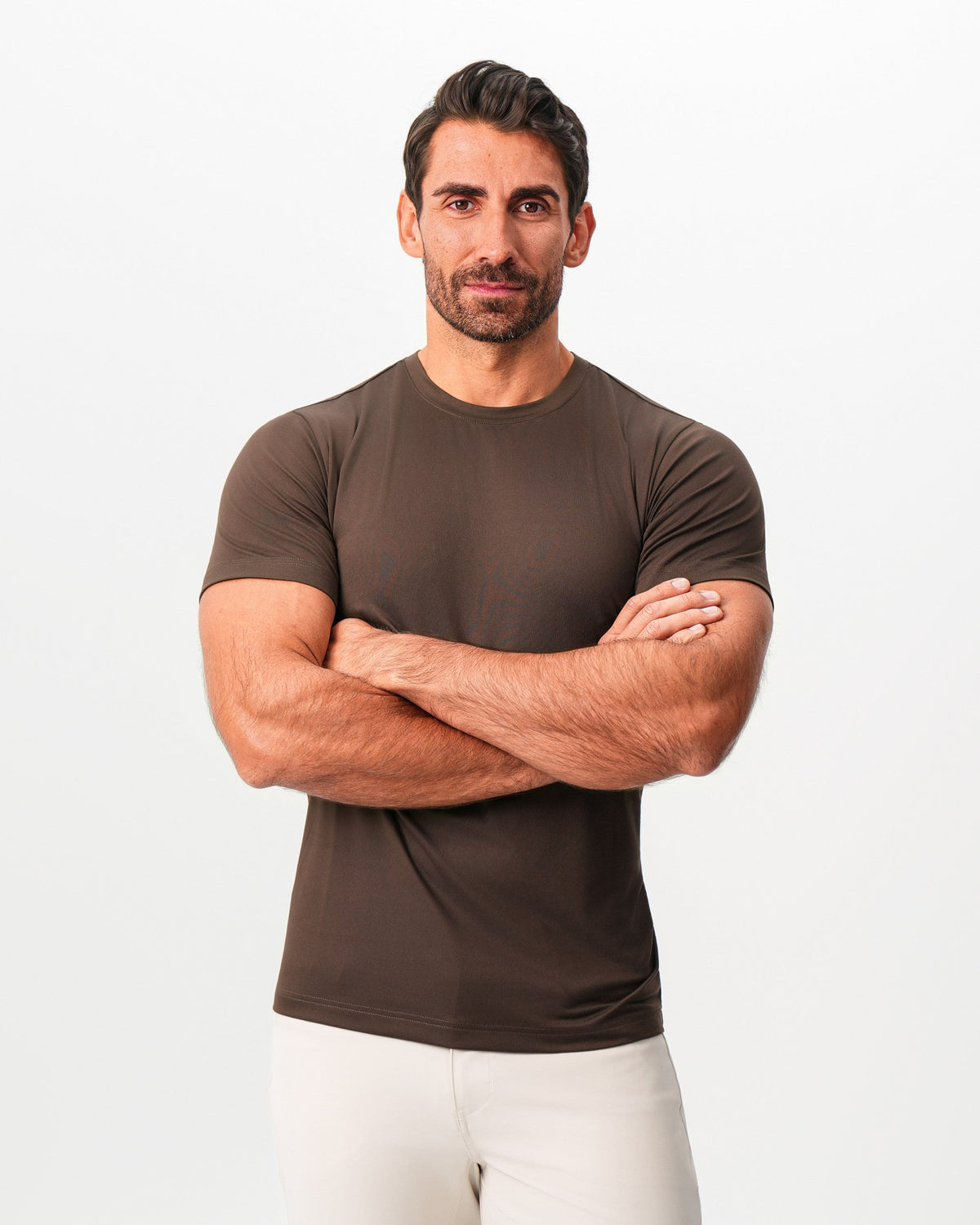 Brushed Mid-Weight Short Sleeve Crewneck - Dark Brown | State & Liberty Tops