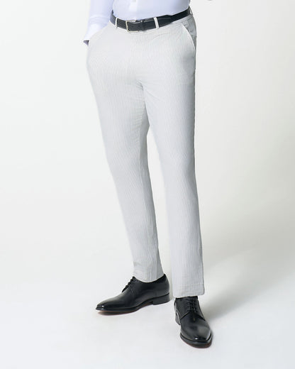 Athletic Fit Stretch Pants - Grey & White Seersucker | State & Liberty Bottoms