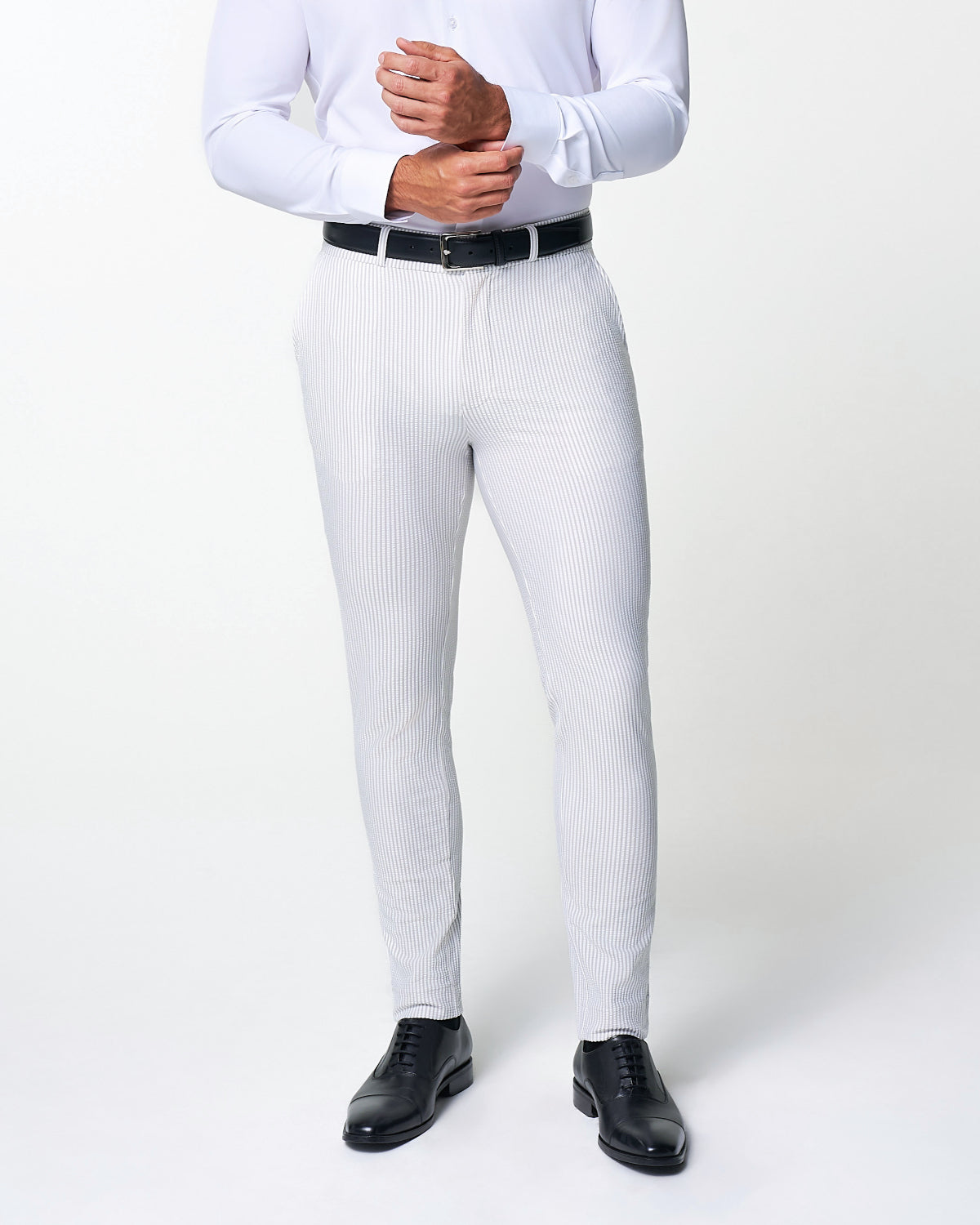 Athletic Fit Stretch Pants - Grey & White Seersucker | State & Liberty Bottoms
