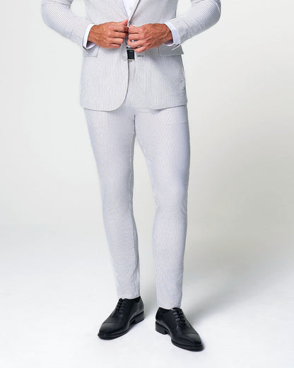 Athletic Fit Stretch Pants - Grey & White Seersucker | State & Liberty Bottoms