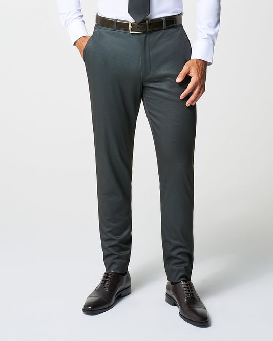 Athletic Fit Stretch Suit Pants - Charcoal Microcheck | State & Liberty Bottoms|Suits