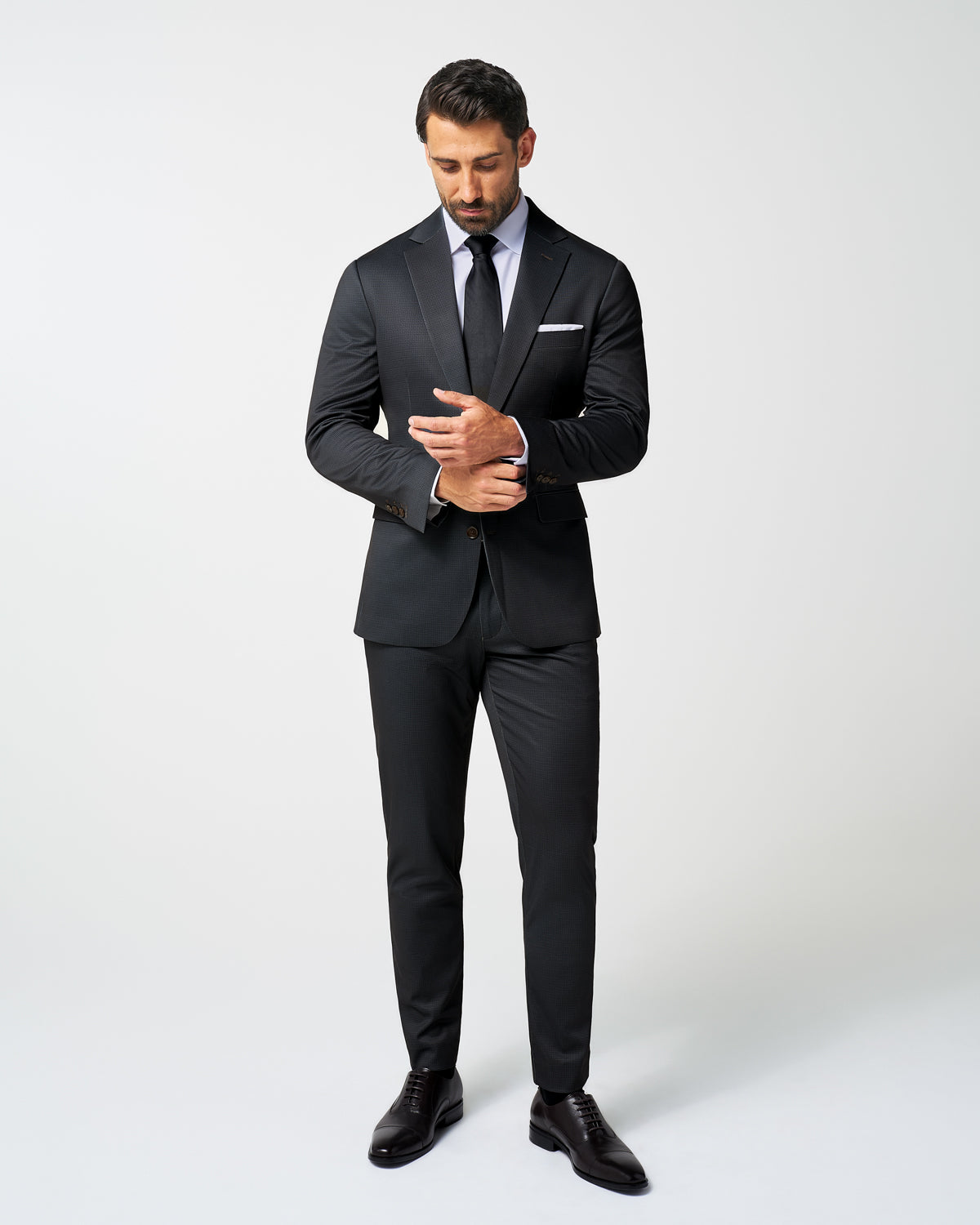 Athletic Fit Stretch Suit Pants - Charcoal Microcheck | State & Liberty Bottoms|Suits