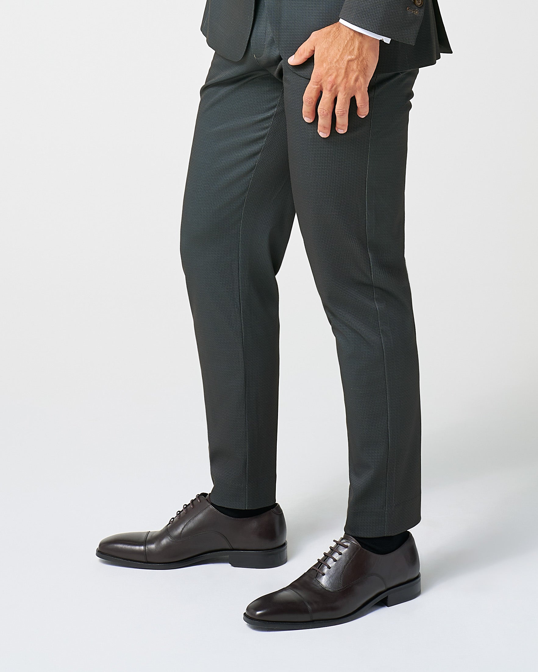 Athletic Fit Stretch Suit Pants - Charcoal Microcheck | State & Liberty Bottoms|Suits