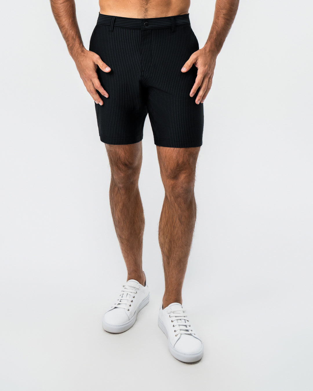 Athletic Fit Shorts - Black Seersucker | State & Liberty Bottoms