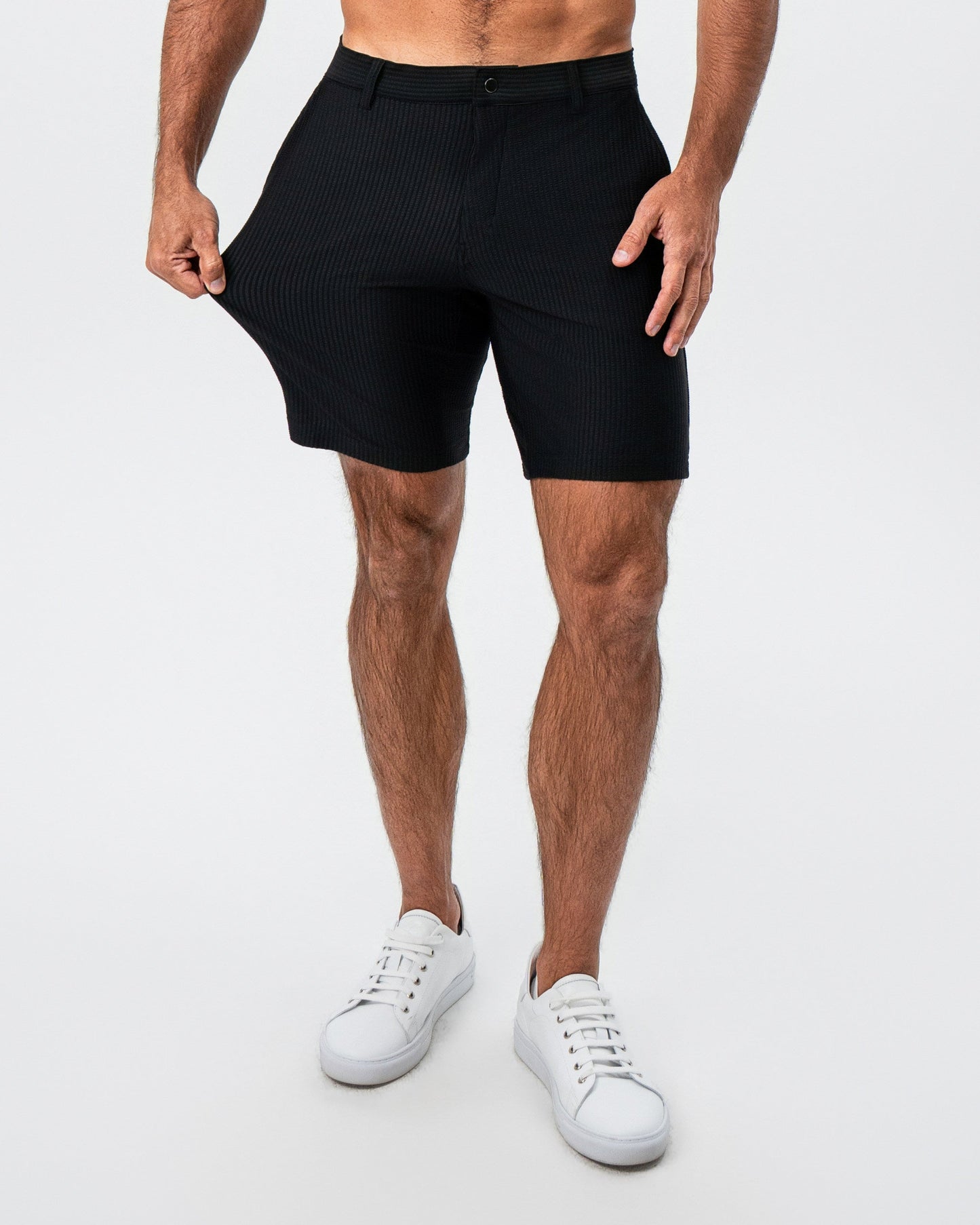 Athletic Fit Shorts - Black Seersucker | State & Liberty Bottoms