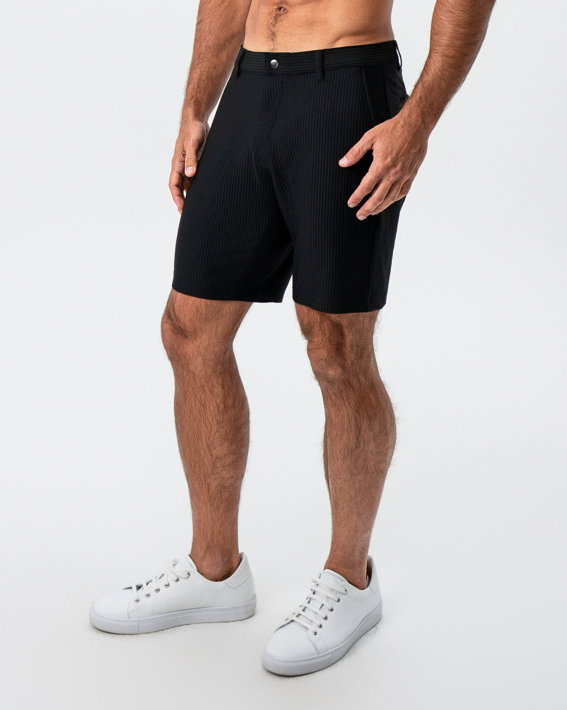Athletic Fit Shorts - Black Seersucker | State & Liberty Bottoms