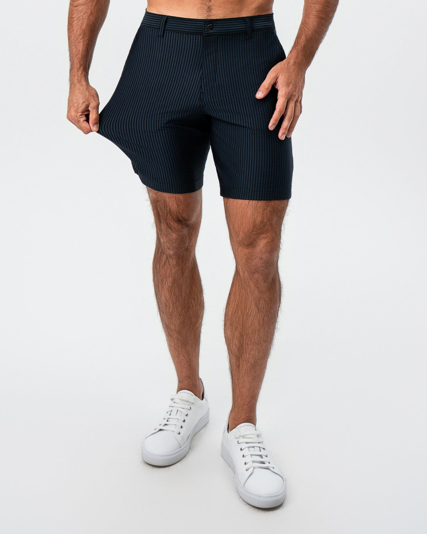 Athletic Fit Shorts - Navy & Black Seersucker | State & Liberty Bottoms