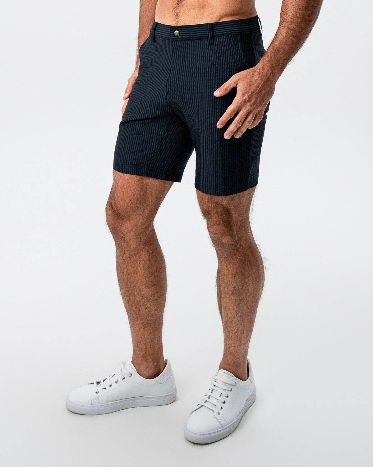 Athletic Fit Shorts - Navy & Black Seersucker | State & Liberty Bottoms