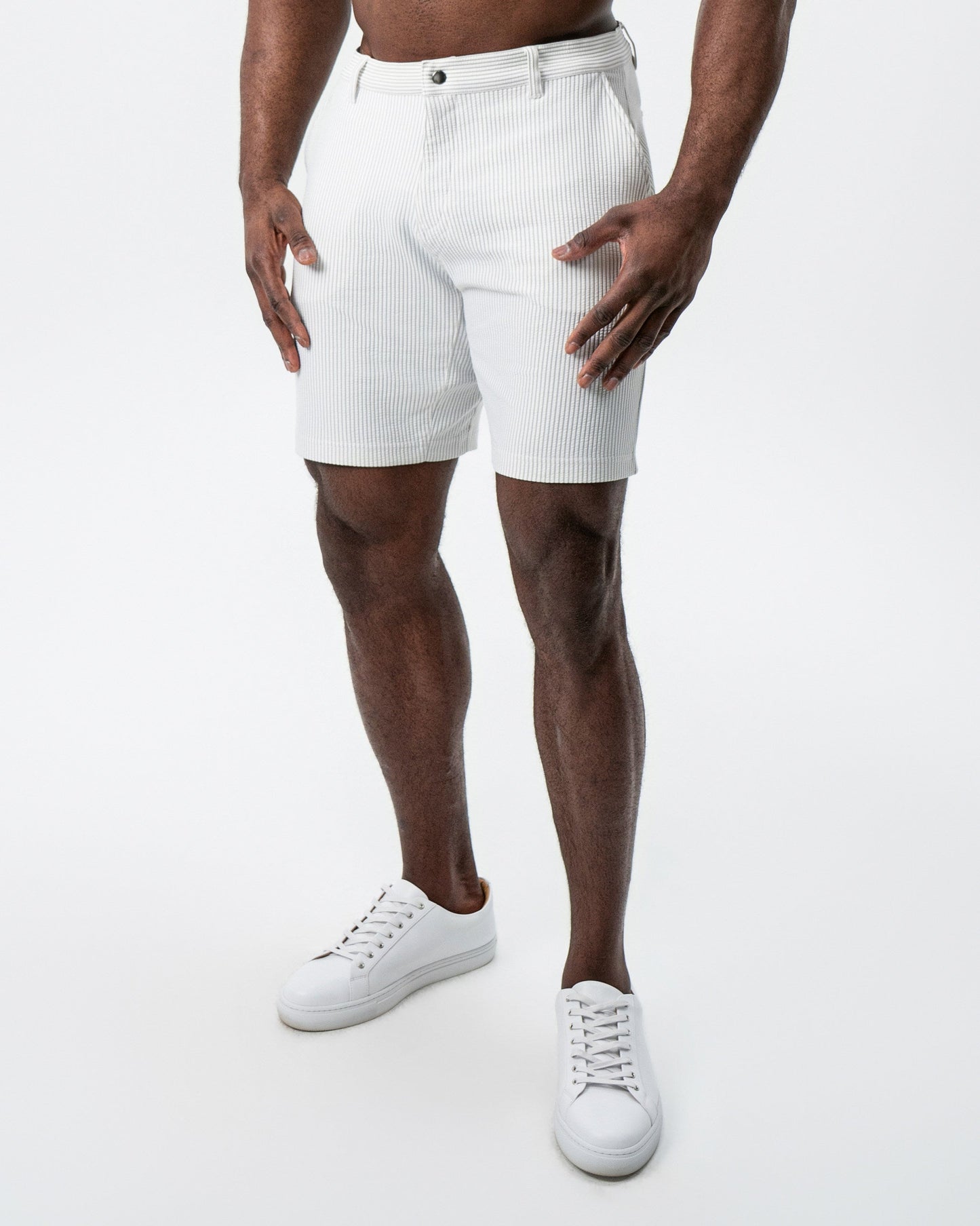 Athletic Fit Shorts - Grey & White Seersucker | State & Liberty Bottoms