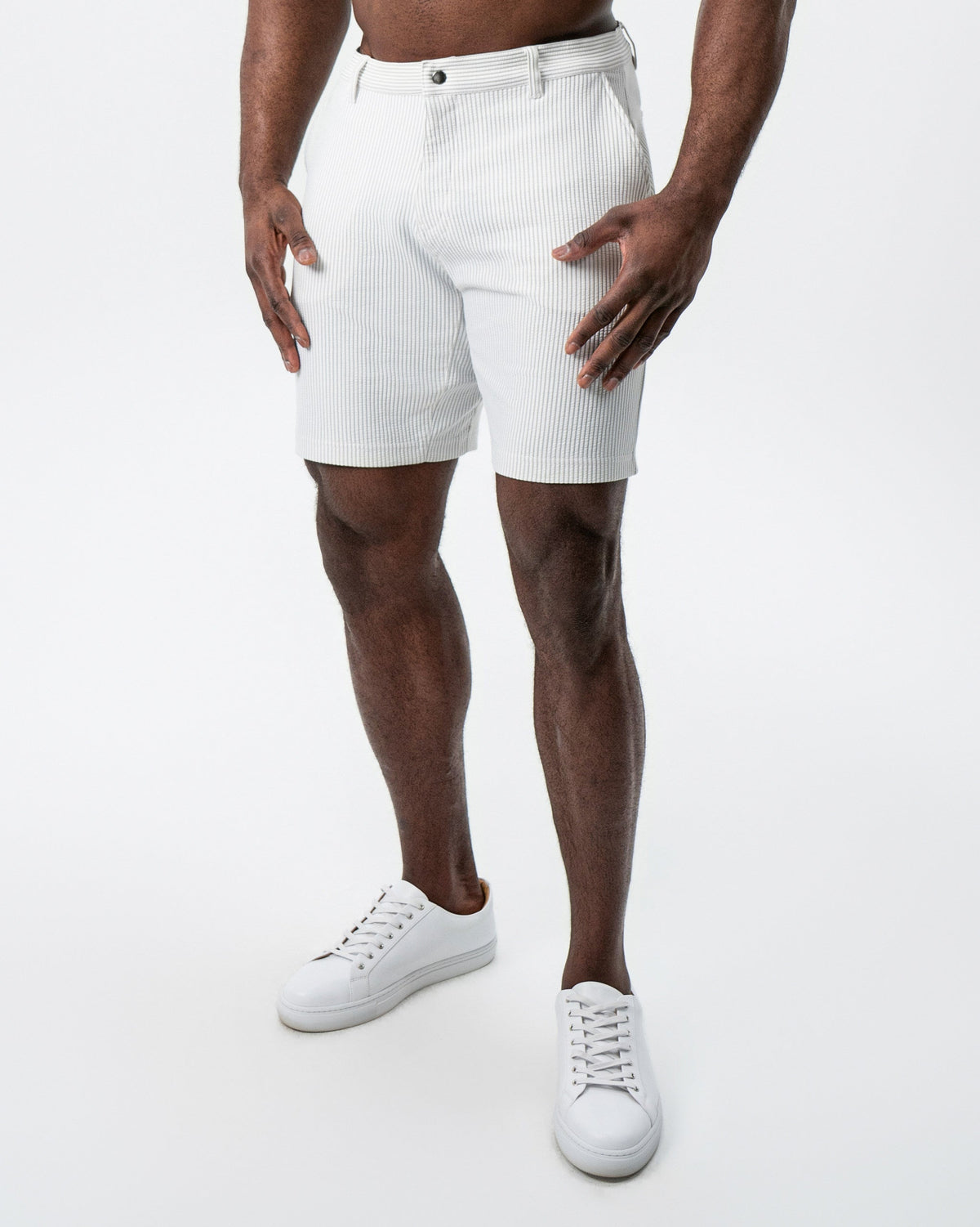 Athletic Fit Shorts - Grey & White Seersucker | State & Liberty Bottoms